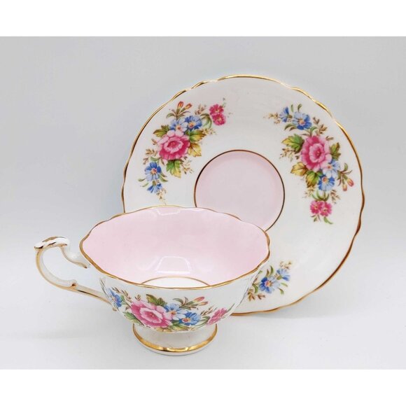 Paragon Vintage Double Warrant White Pink Floral Bone China Teacup And Saucer - Picture 6 of 11